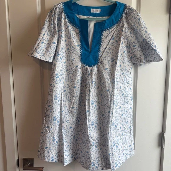 Just A Theory Blue Toile Cotton Dress - Picture 2 of 3